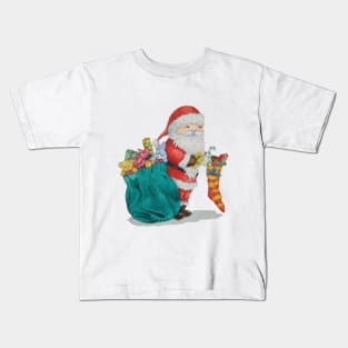 unique christmas picture of cute santa with stocking Kids T-Shirt